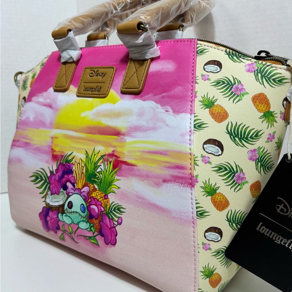 NEW Loungefly Disney Lilo & Stitch Handbag Pink Sunset Pineapple Floral Design - Picture 3 of 7